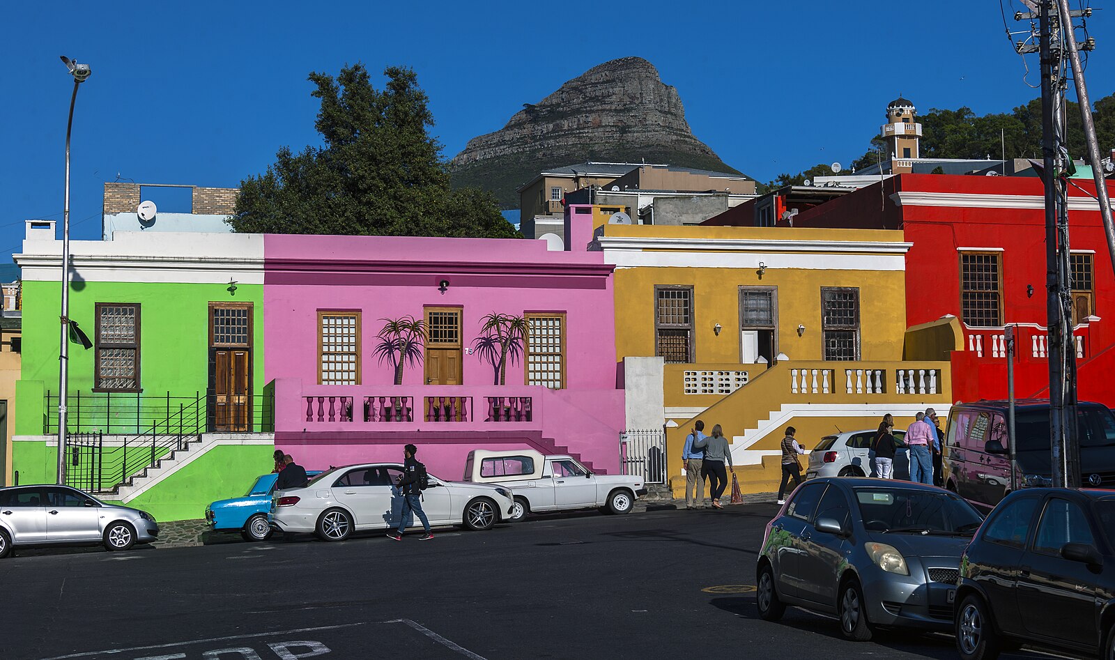 South Africa population groups: painted houses on Wale Street in the Bo-Kaap, Cape Town, below Lion’s Head