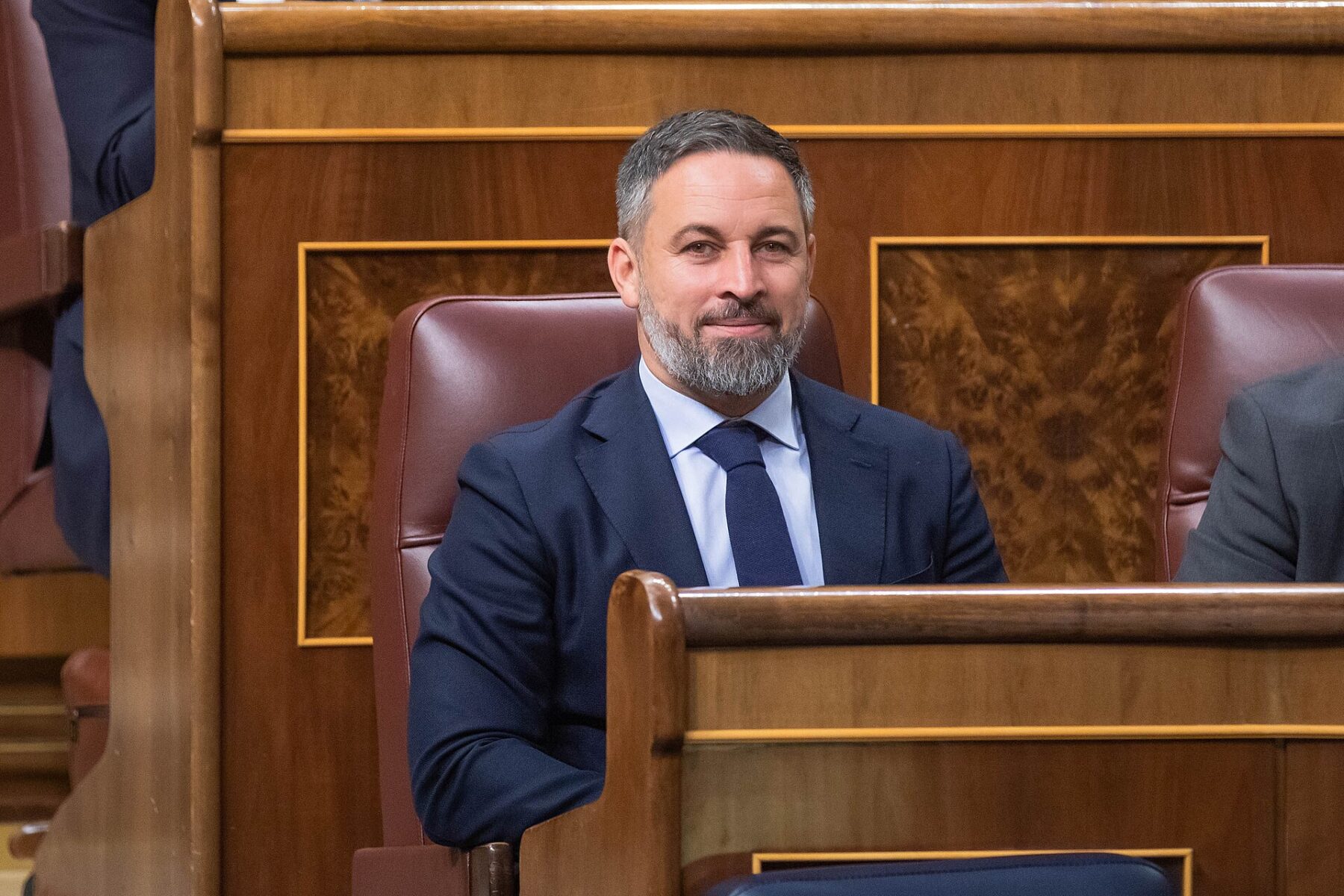 Santiago Abascal, leader of Spain's Vox party, seated in the Congress of Deputies in Madrid