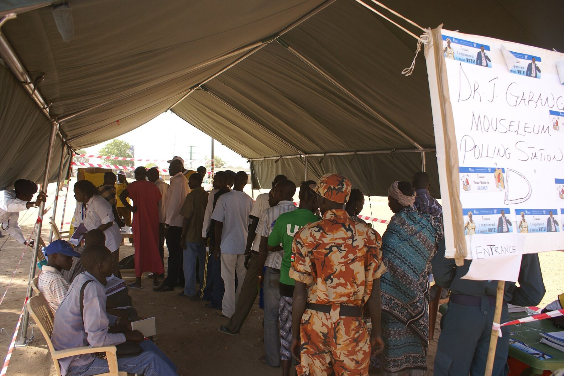 Voters queue at a polling station in Juba during the 2011 independence referendum
