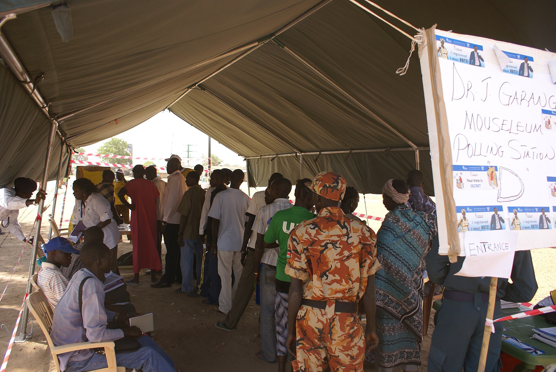 Voters queue at a polling station in Juba during the 2011 independence referendum