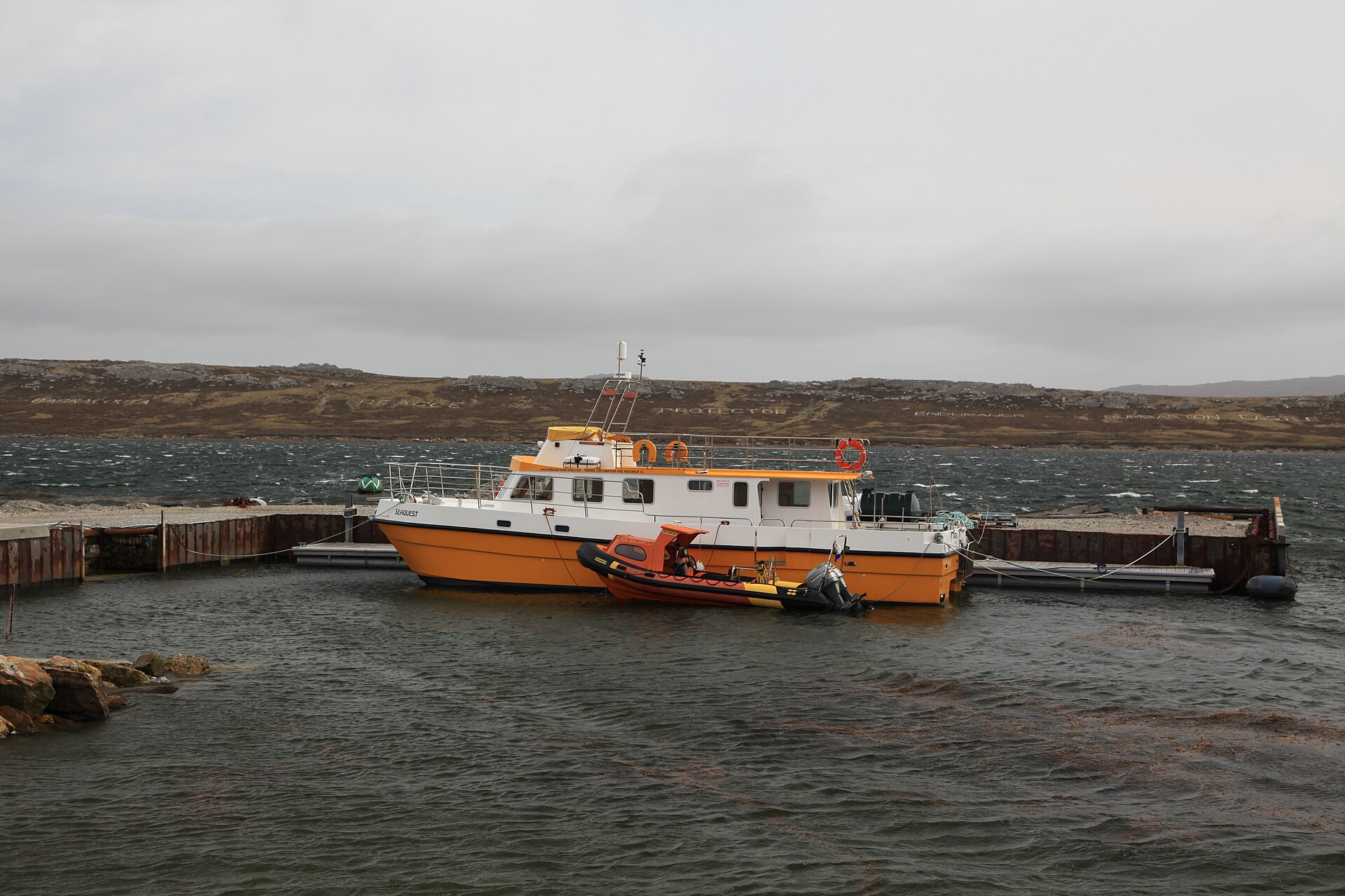 Research vessel moored in Stanley Harbour, Falkland Islands