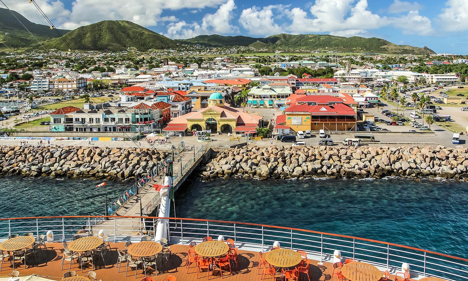 Waterfront of Basseterre, St Kitts, seen from a cruise ship