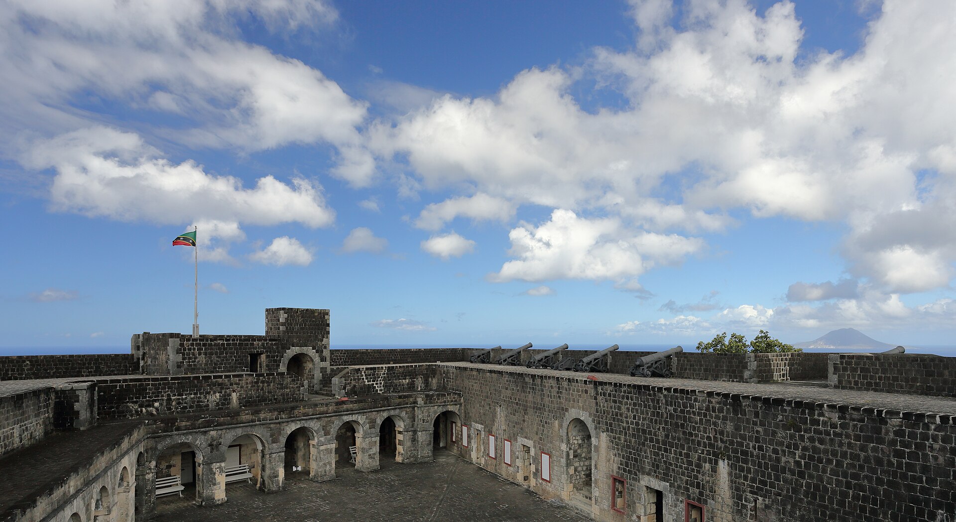Parade ground and stone ramparts of Brimstone Hill Fortress, St Kitts
