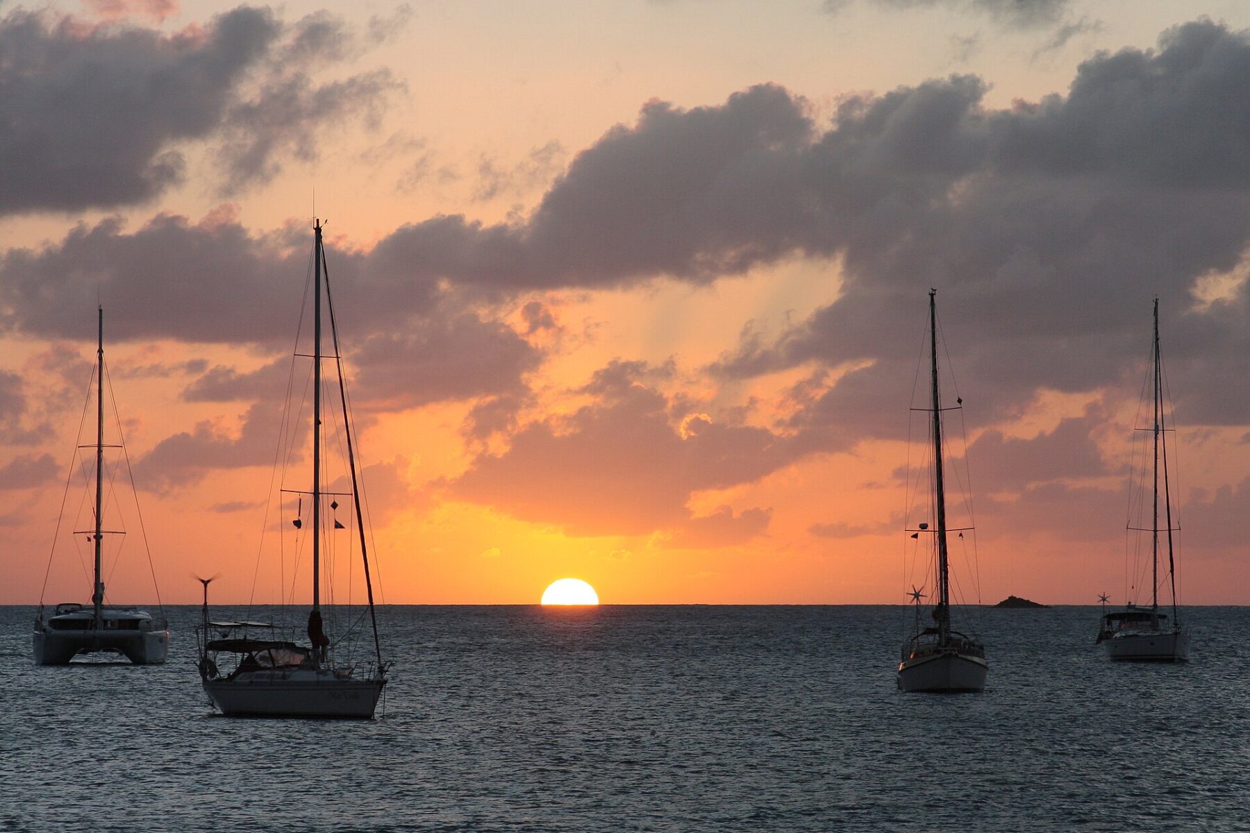 Sailboats at sunset in Rodney Bay, Saint Lucia