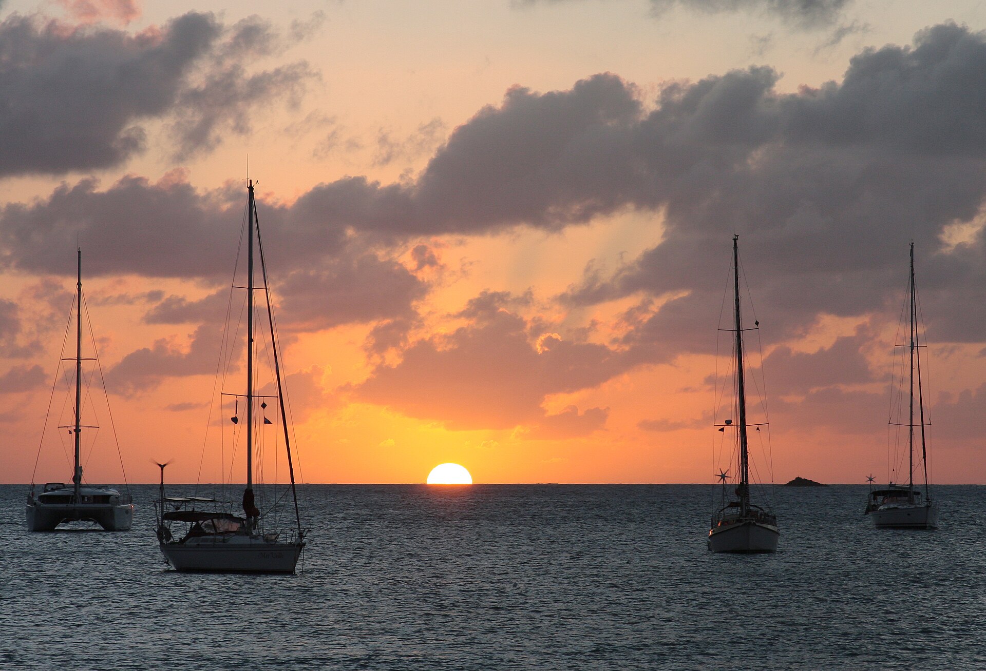 Sailboats at sunset in Rodney Bay, Saint Lucia