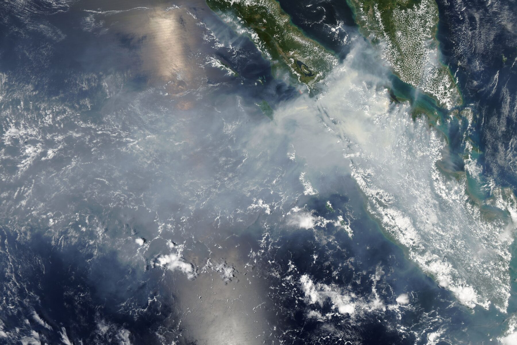 Satellite image of smoke from fires over Sumatra, March 2014