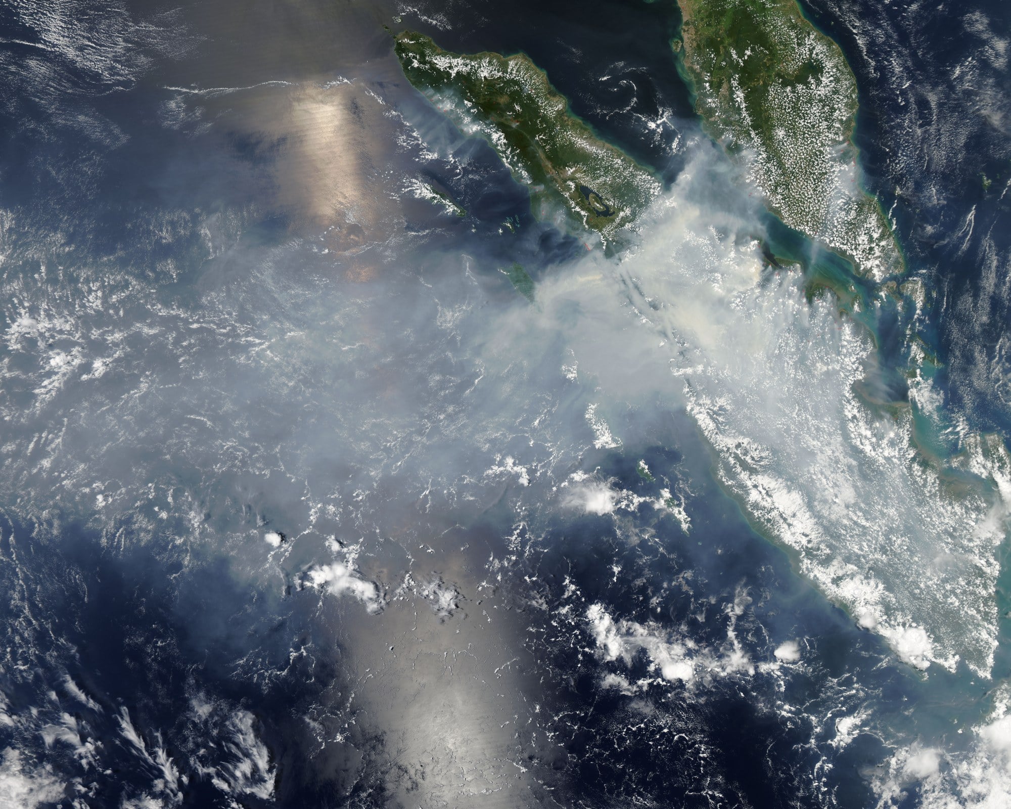 Satellite image of smoke from fires over Sumatra