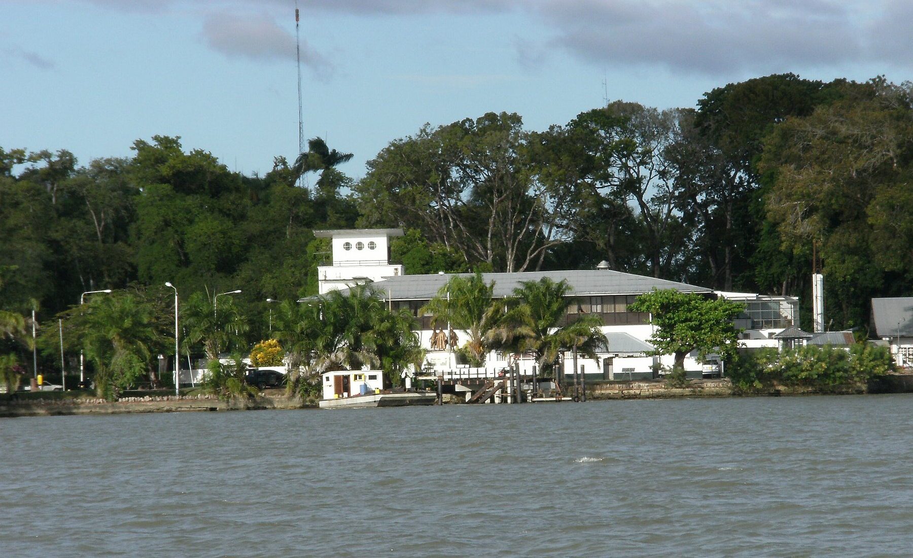 The National Assembly building in Paramaribo, Suriname, seen from the Suriname River