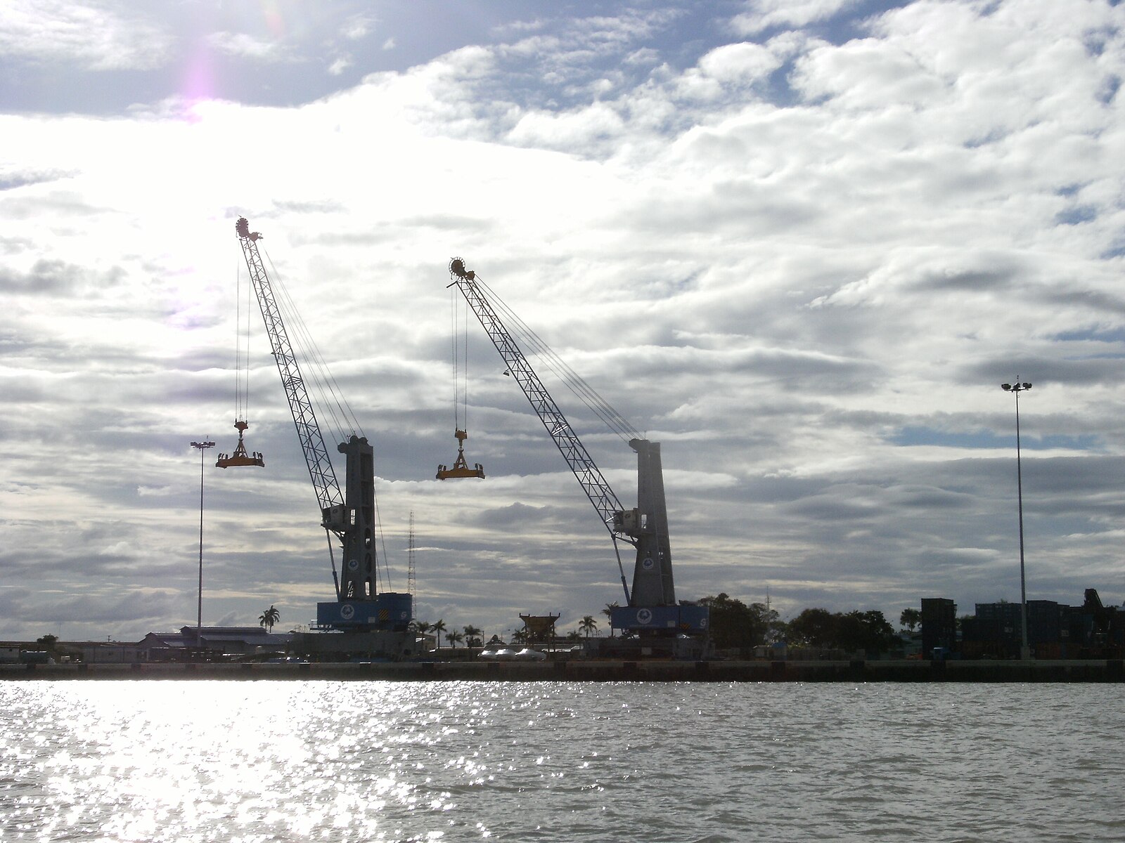 Container cranes on the quay at the port of Paramaribo, Suriname
