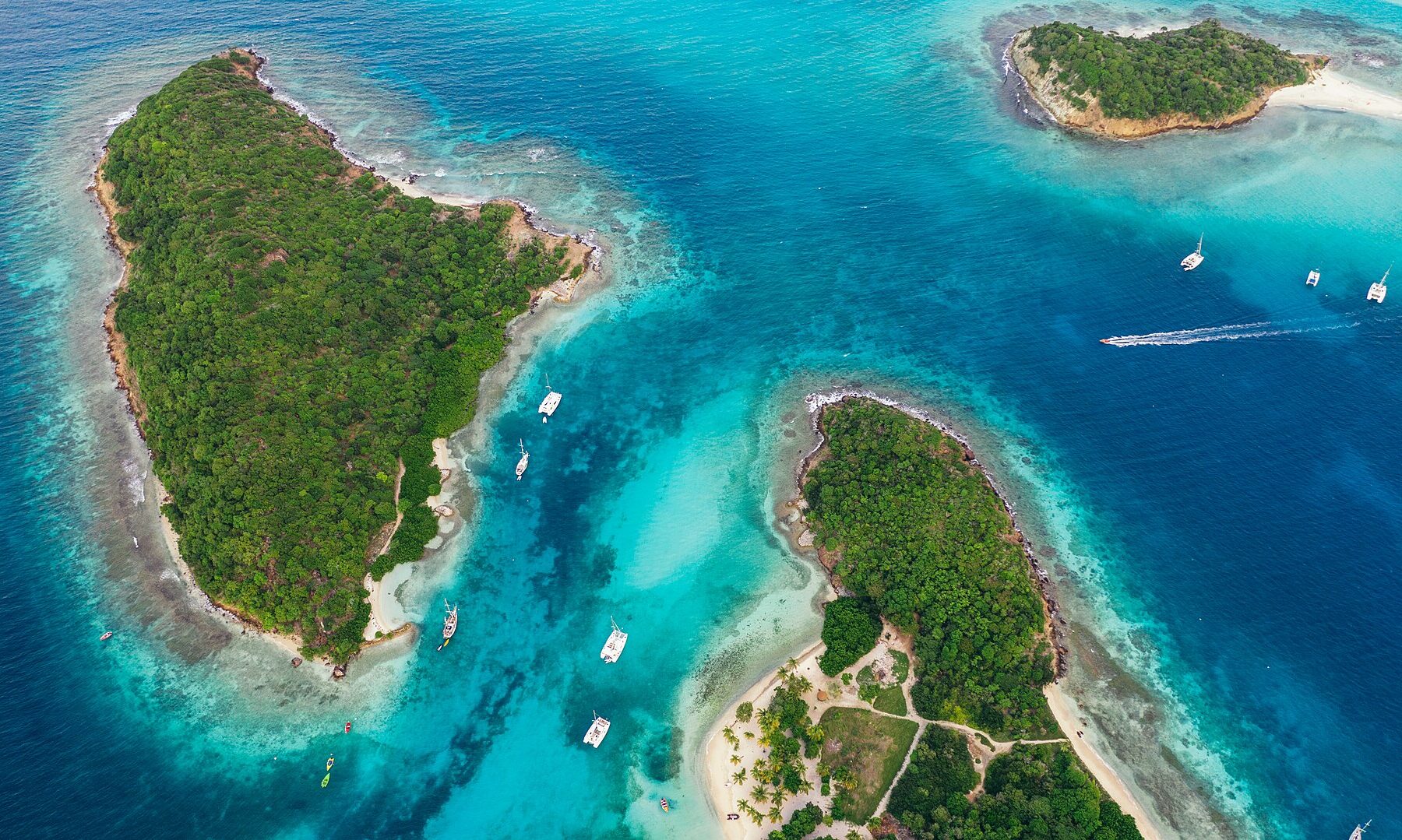 Aerial view of the Tobago Cays, the Grenadines