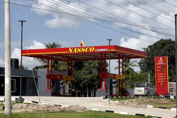 NASSCO service station in Chanika, Dar es Salaam, with red canopy, diesel and super pumps and a price sign