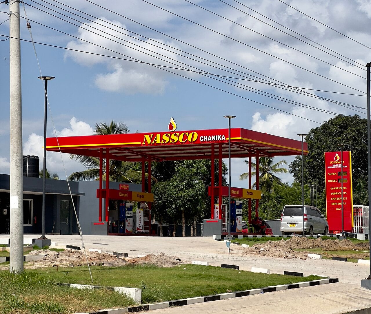 NASSCO service station in Chanika, Dar es Salaam, with a red canopy, diesel and super pumps and a price sign