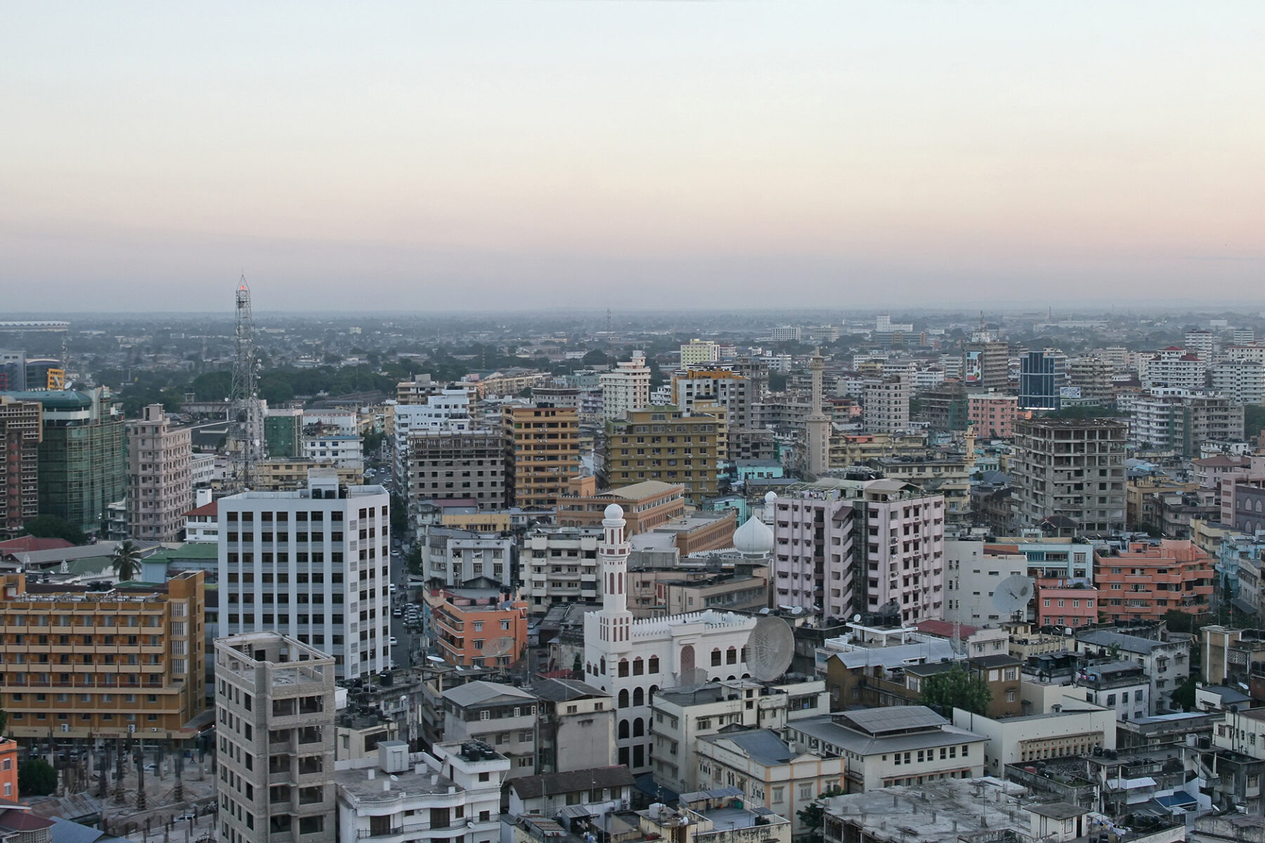 Central Dar es Salaam, Tanzania, seen from above before dusk