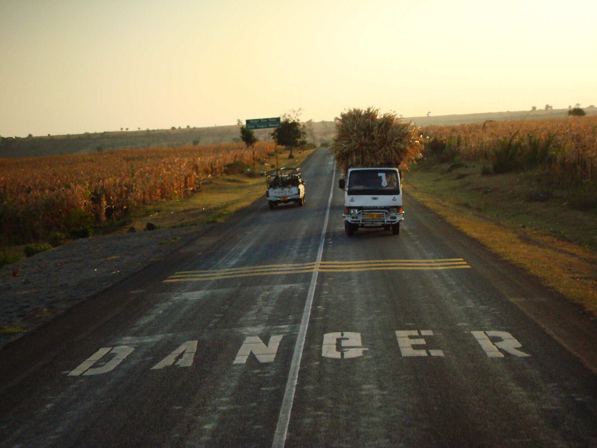A loaded truck on a paved trunk road in northern Tanzania