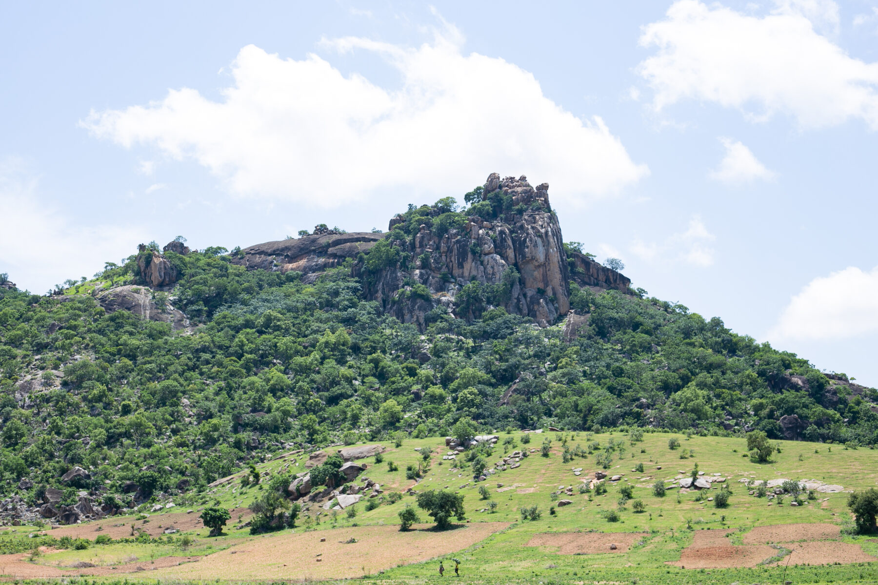 Granite hill above farmland near Zing in Taraba State, north-east Nigeria
