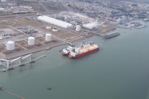 Gas carriers moored at the port of Ingeniero White in Bahía Blanca, Argentina