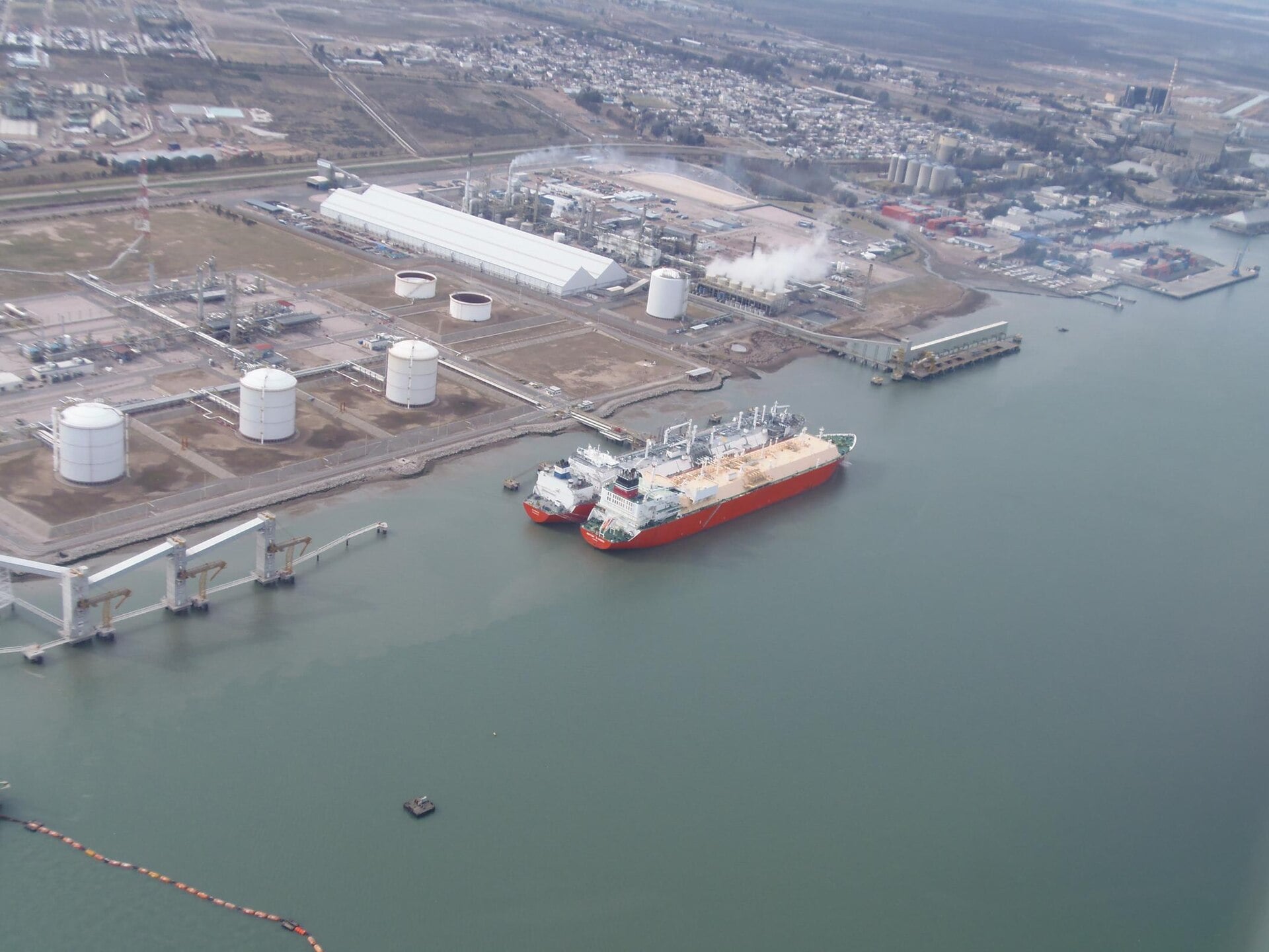 Gas carriers moored at the port of Ingeniero White in Bahía Blanca, Argentina