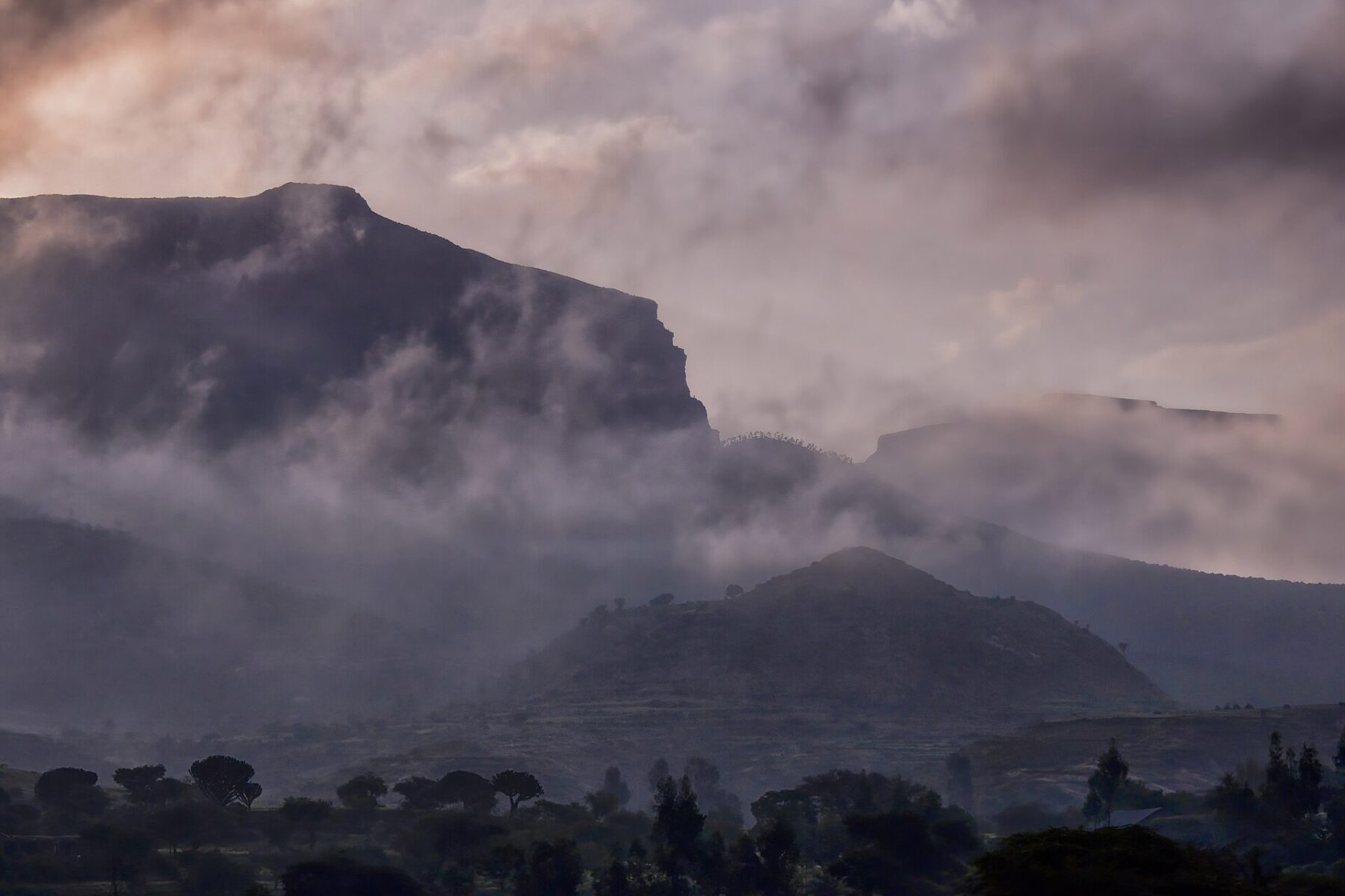 Mist over the mountains and escarpments of Tigray, northern Ethiopia