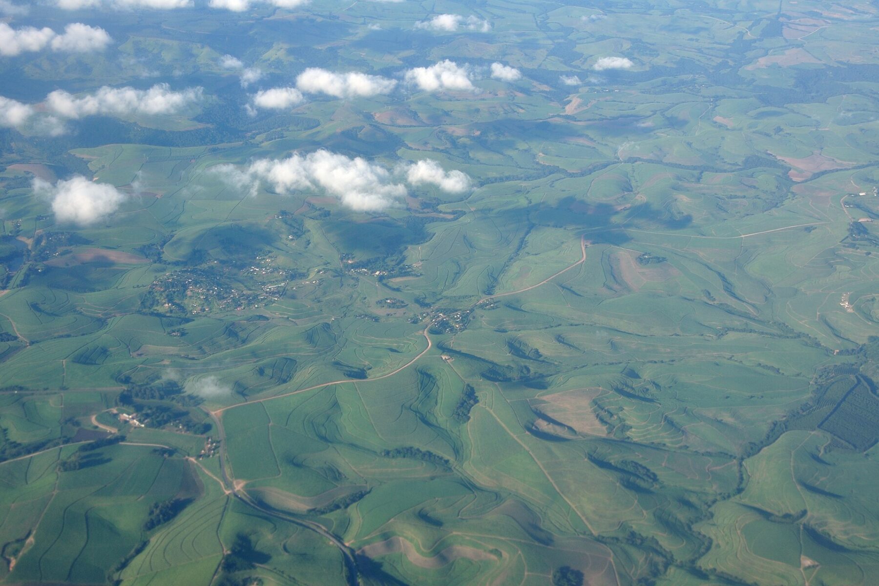 Aerial view of sugarcane fields around Upper Tongaat in KwaZulu-Natal, South Africa