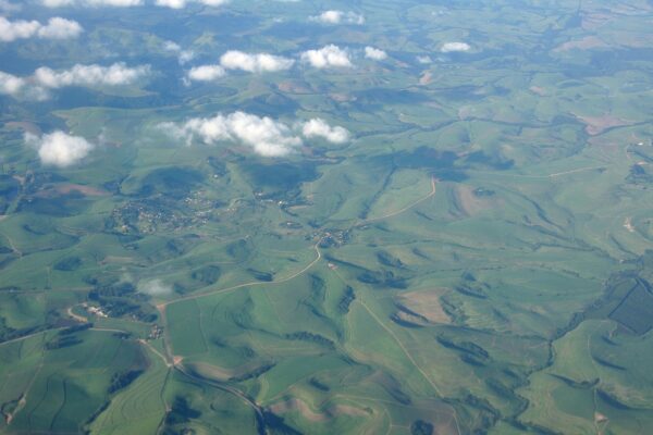 Aerial view of sugarcane fields around Upper Tongaat in KwaZulu-Natal, South Africa
