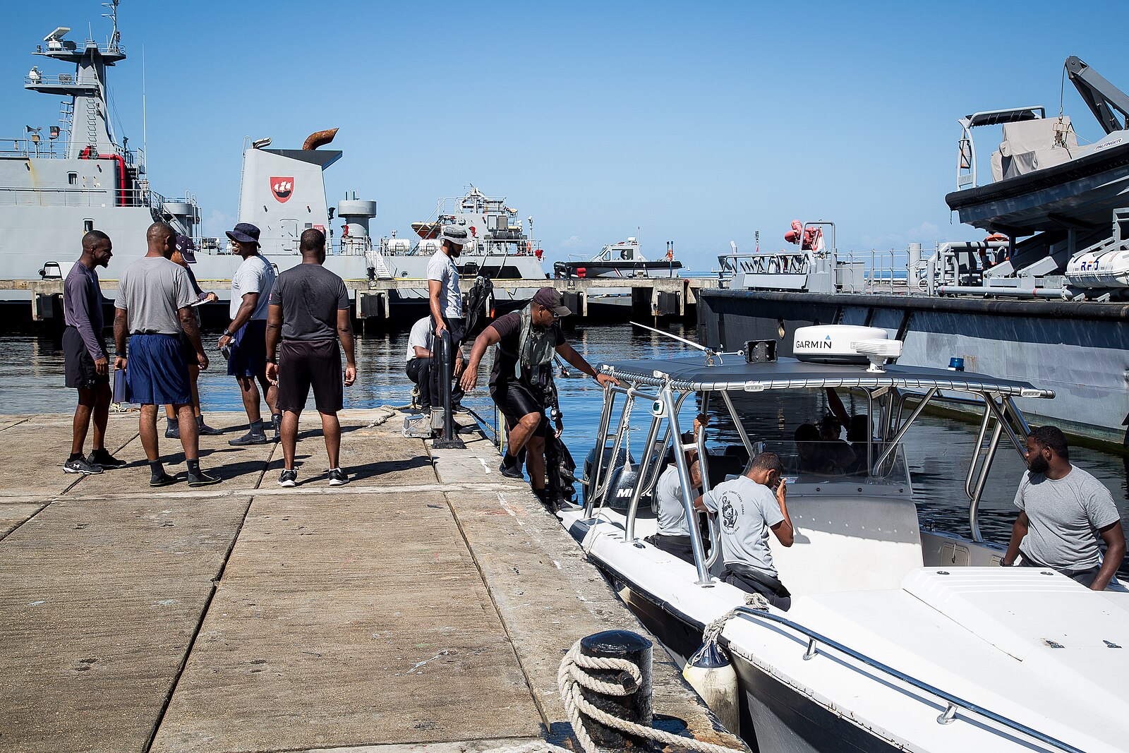 Trinidad and Tobago Coast Guard dive team at the port in Port of Spain during a US-sponsored training deployment