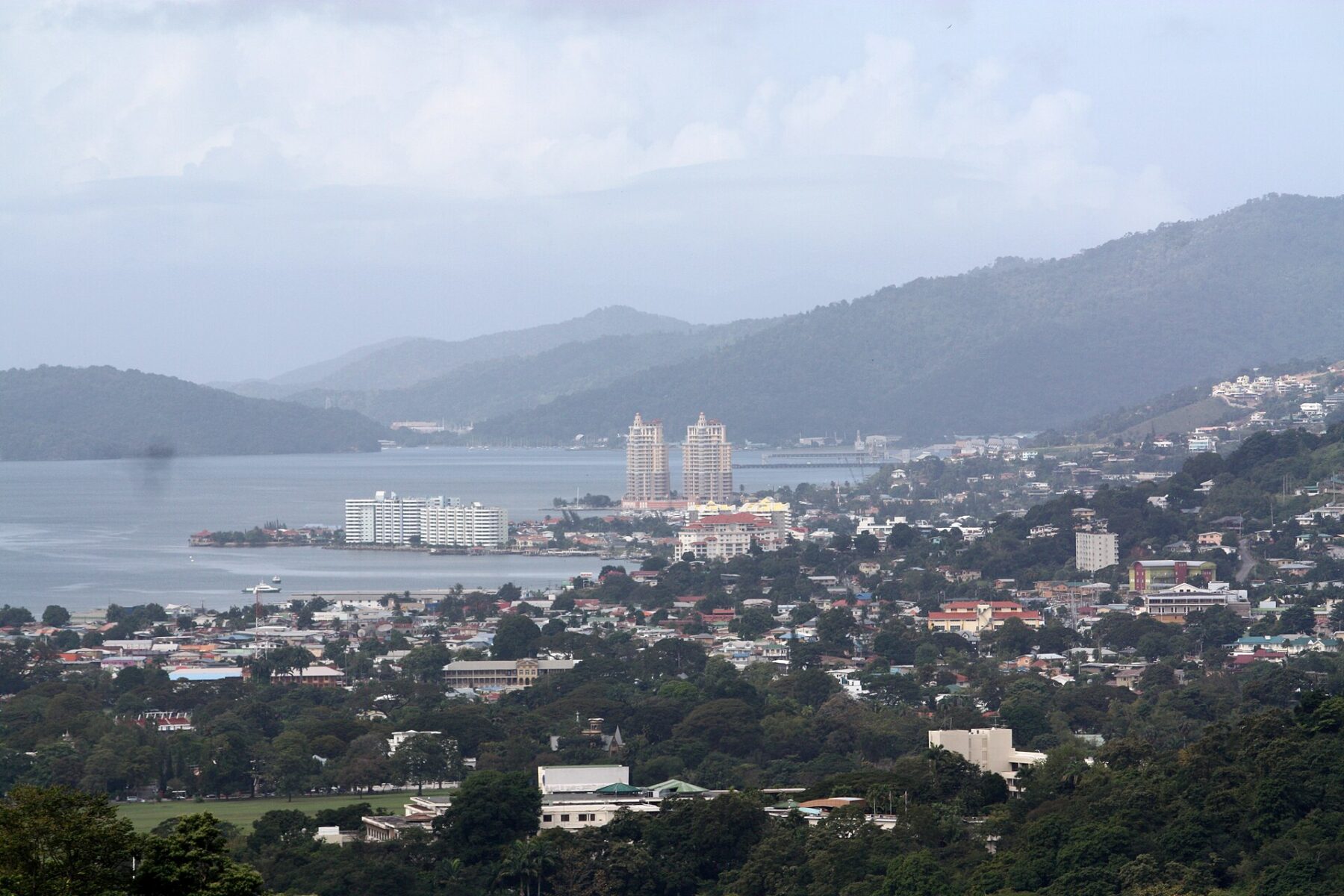 View over Port of Spain and its harbour from Lady Young Look Out, Trinidad