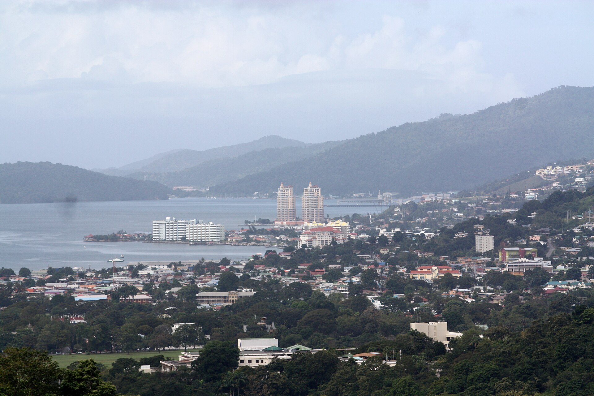 View over Port of Spain and its harbour from Lady Young Look Out, Trinidad