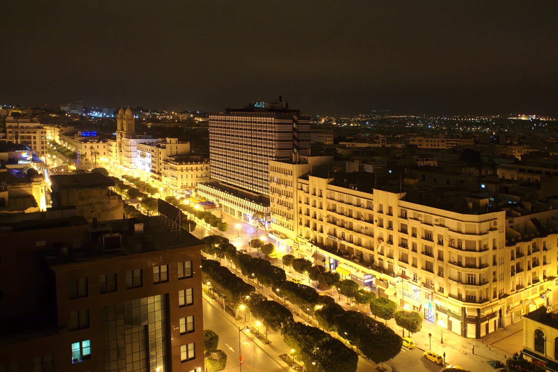 Avenue Habib Bourguiba in Tunis at night, Tunisia