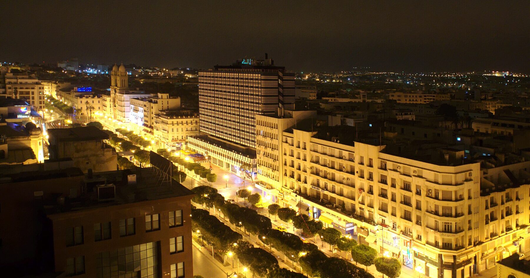 Avenue Habib Bourguiba in Tunis at night, Tunisia