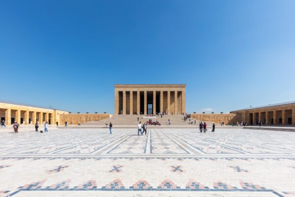 Anıtkabir, the sandstone mausoleum of Mustafa Kemal Atatürk in Ankara, seen across its wide ceremonial square