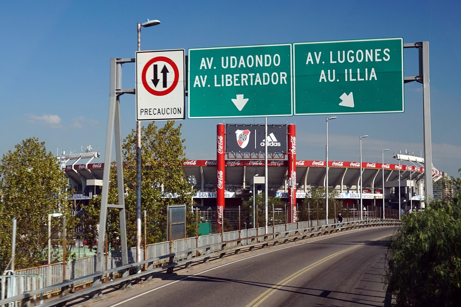 Estadio River Plate in the Nunez district of Buenos Aires seen from the Puente Angel Labruna road approach, venue of the U2 concerts in March 2027