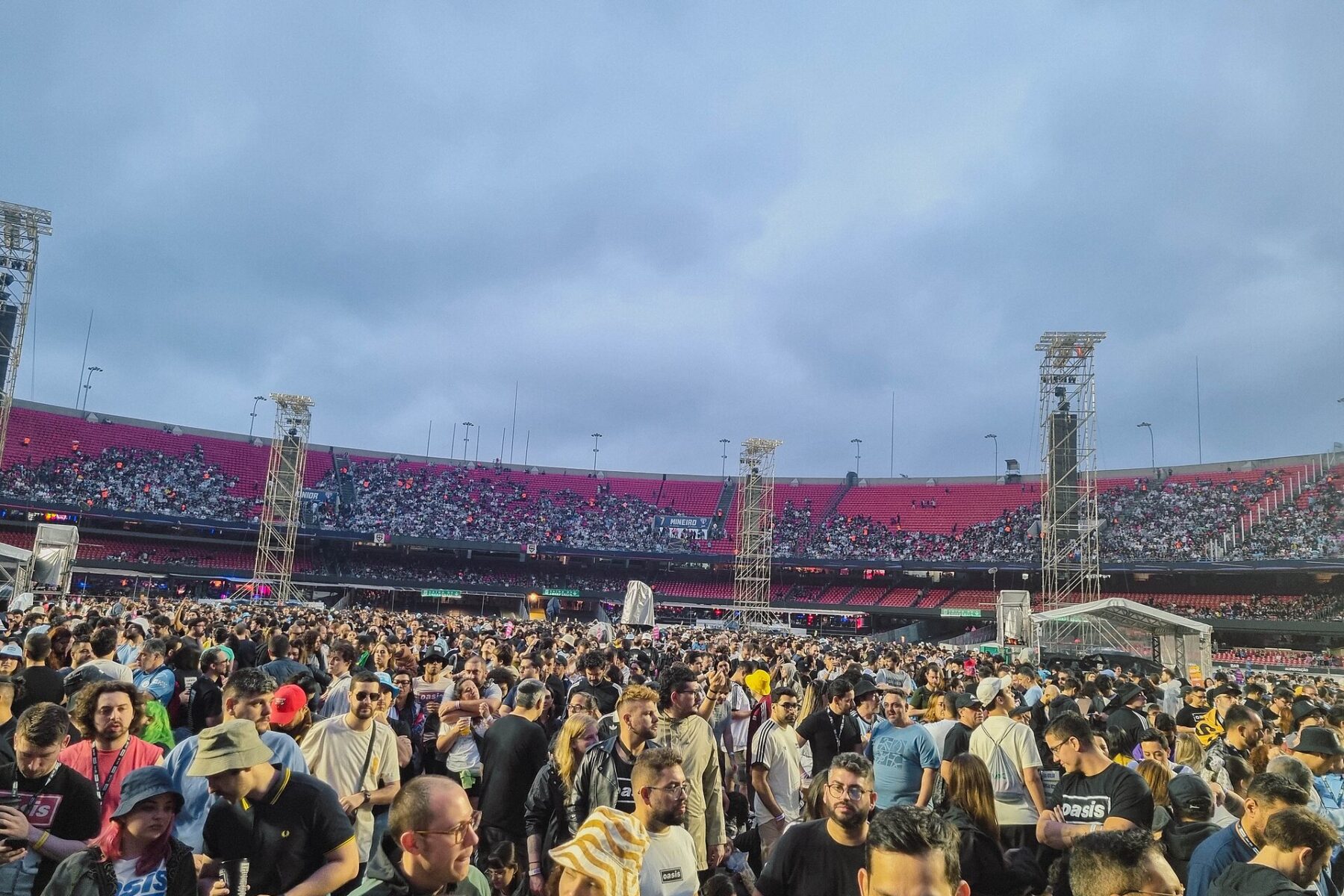 Crowd on the pitch at MorumBIS stadium in São Paulo before a stadium concert