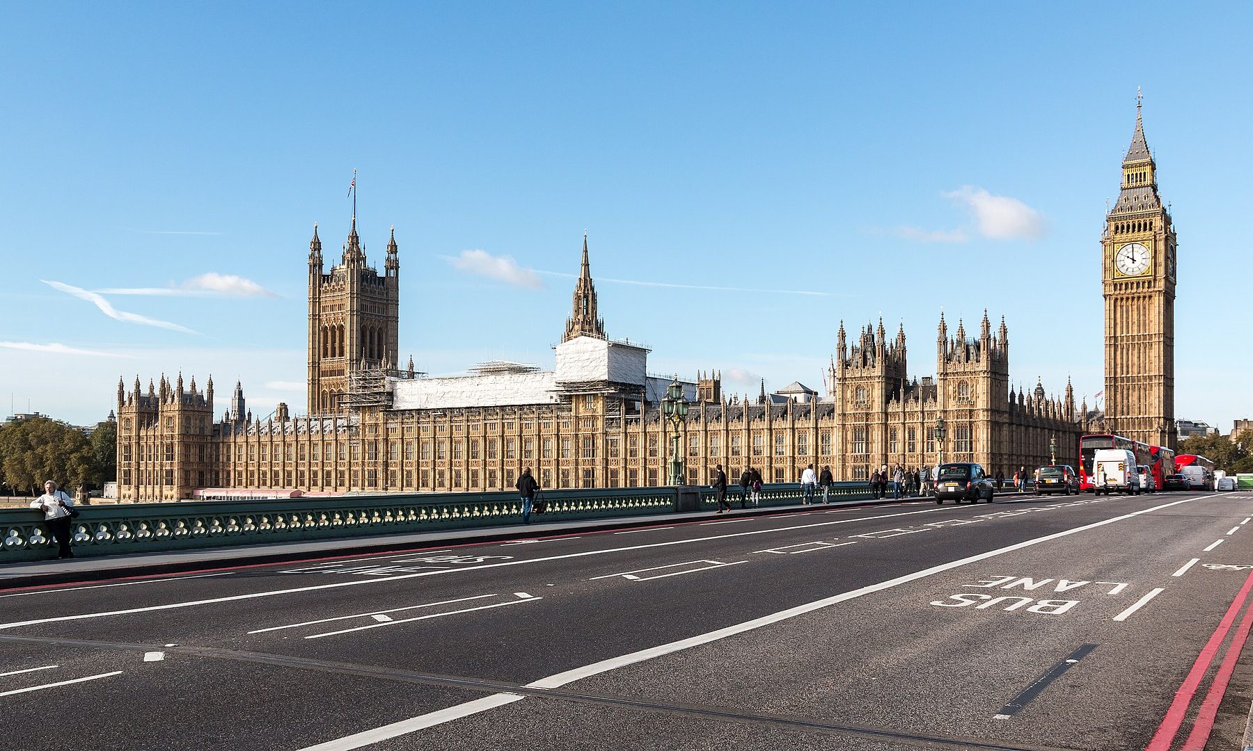 Palace of Westminster, home of the UK Parliament, seen from Westminster Bridge in London