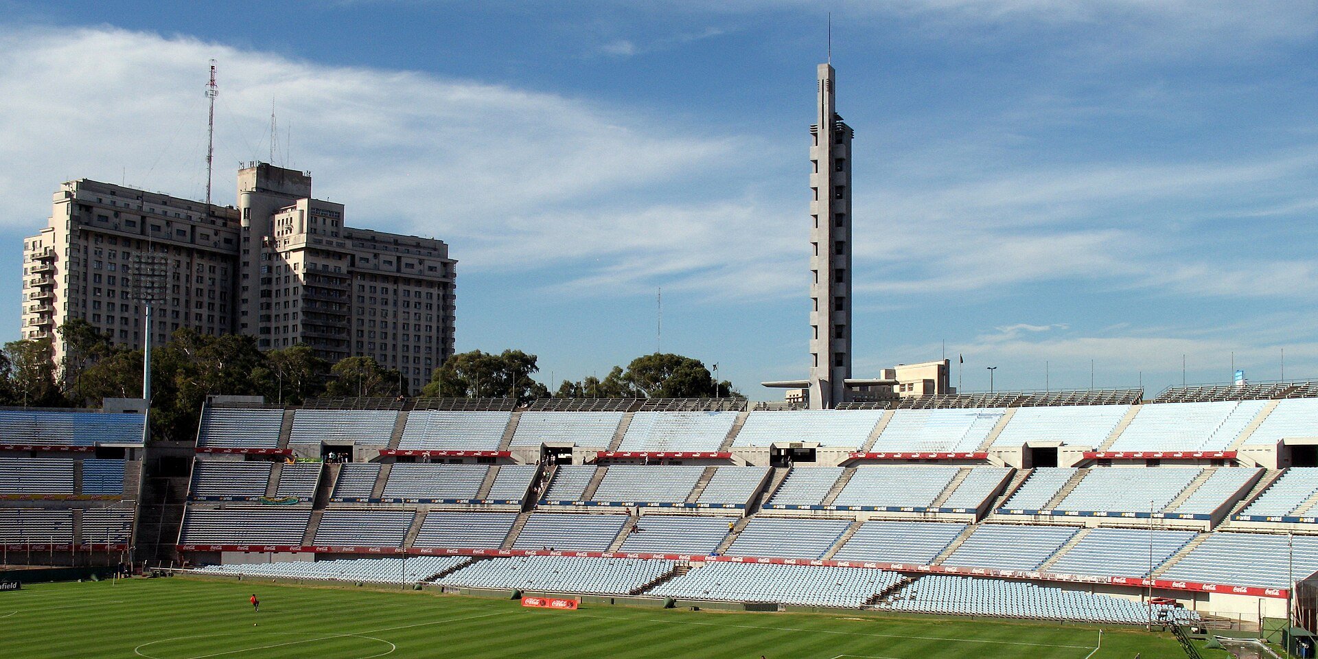 The Tribuna Olímpica and the Torre de los Homenajes at the Estadio Centenario football stadium in Montevideo