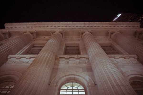 Columns of the Byron White United States Courthouse in Denver, Colorado, seat of the 10th Circuit Court of Appeals