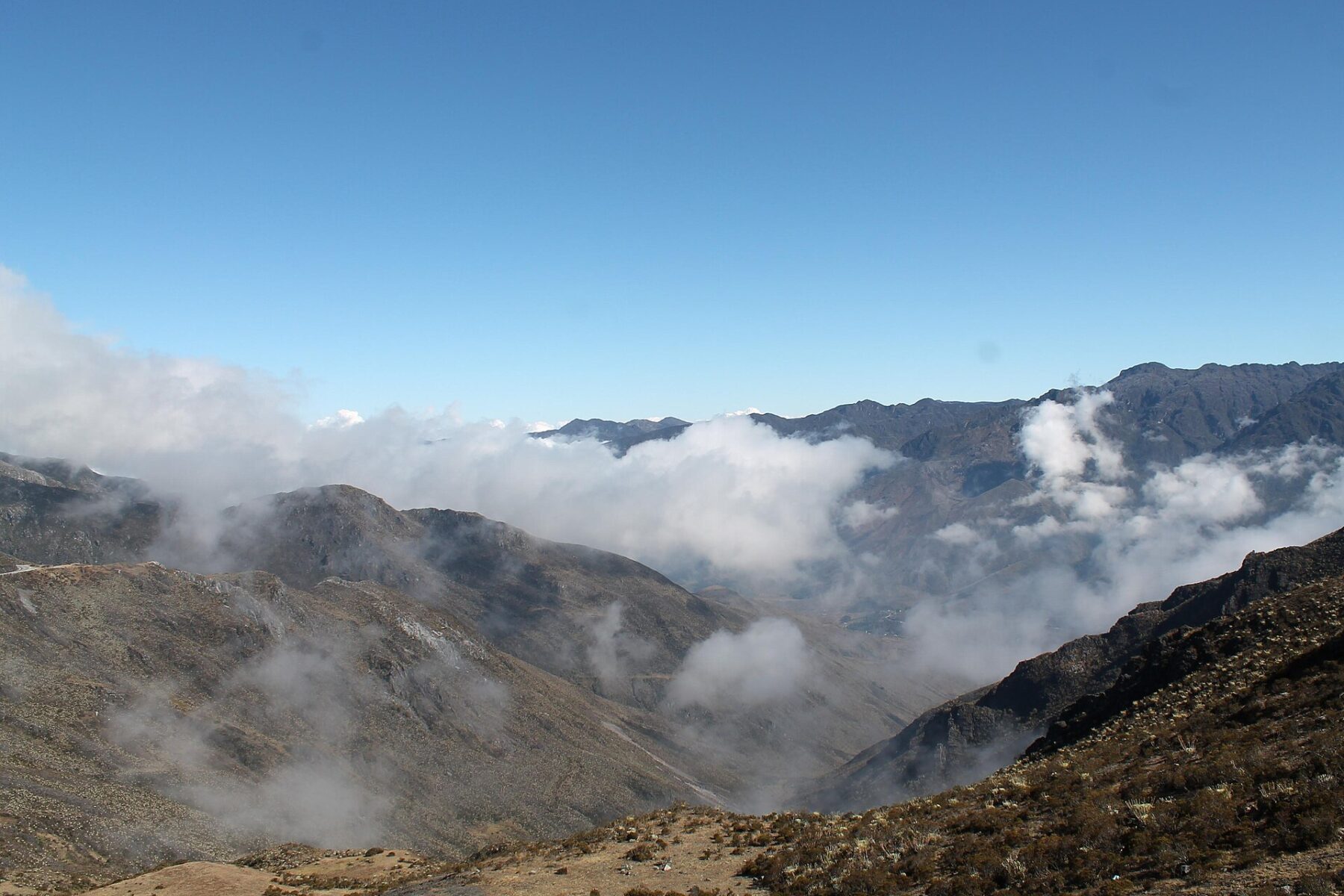 Andes mountains with clouds and clear sky
