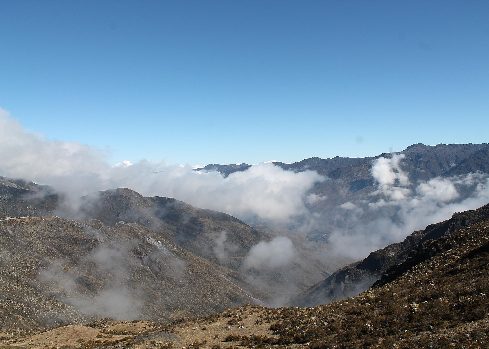Cloud-filled valley in the Sierra Nevada de Merida, Venezuelan Andes