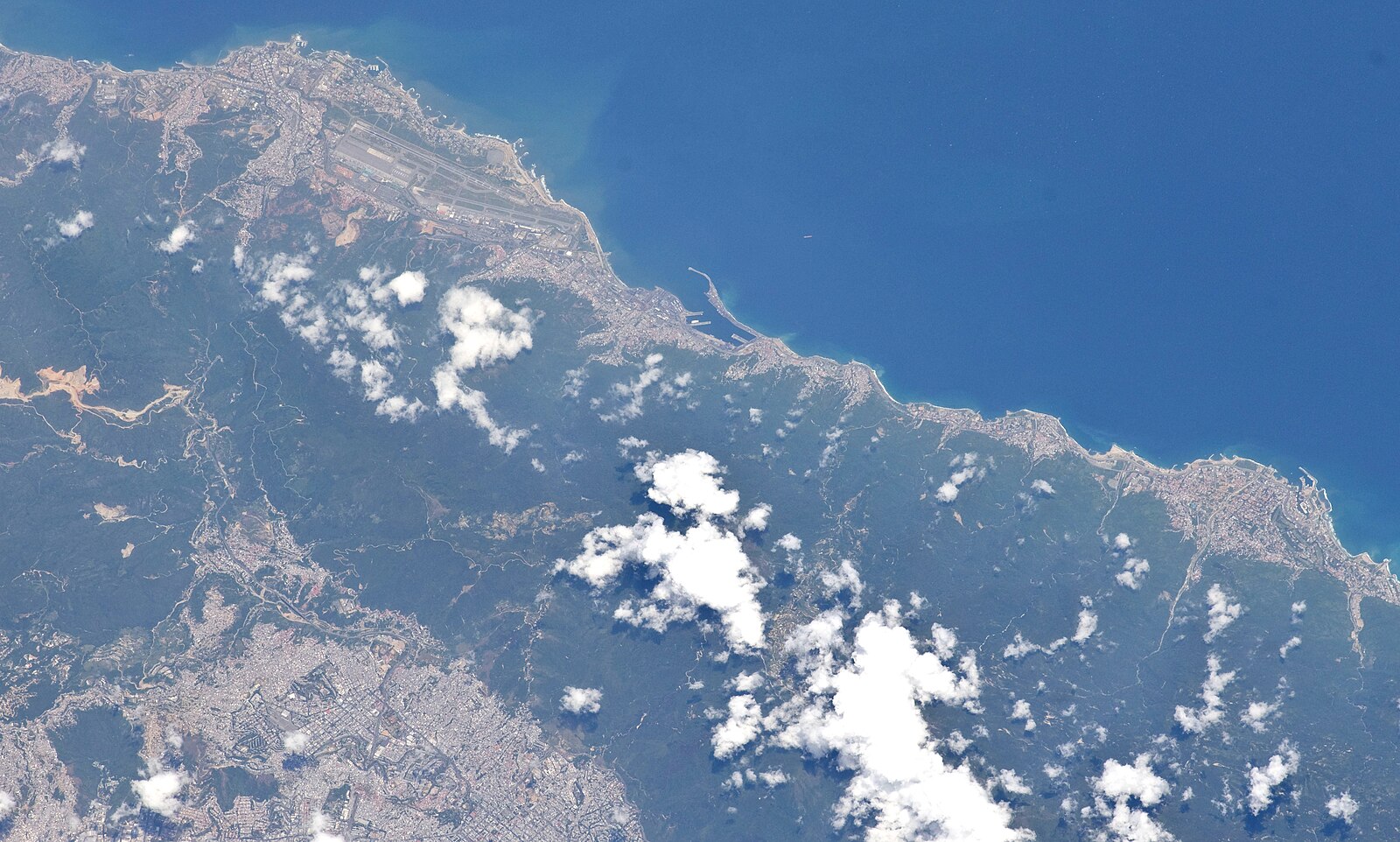 Coast of La Guaira, Venezuela, seen from the International Space Station, with the airport, port and mountain range