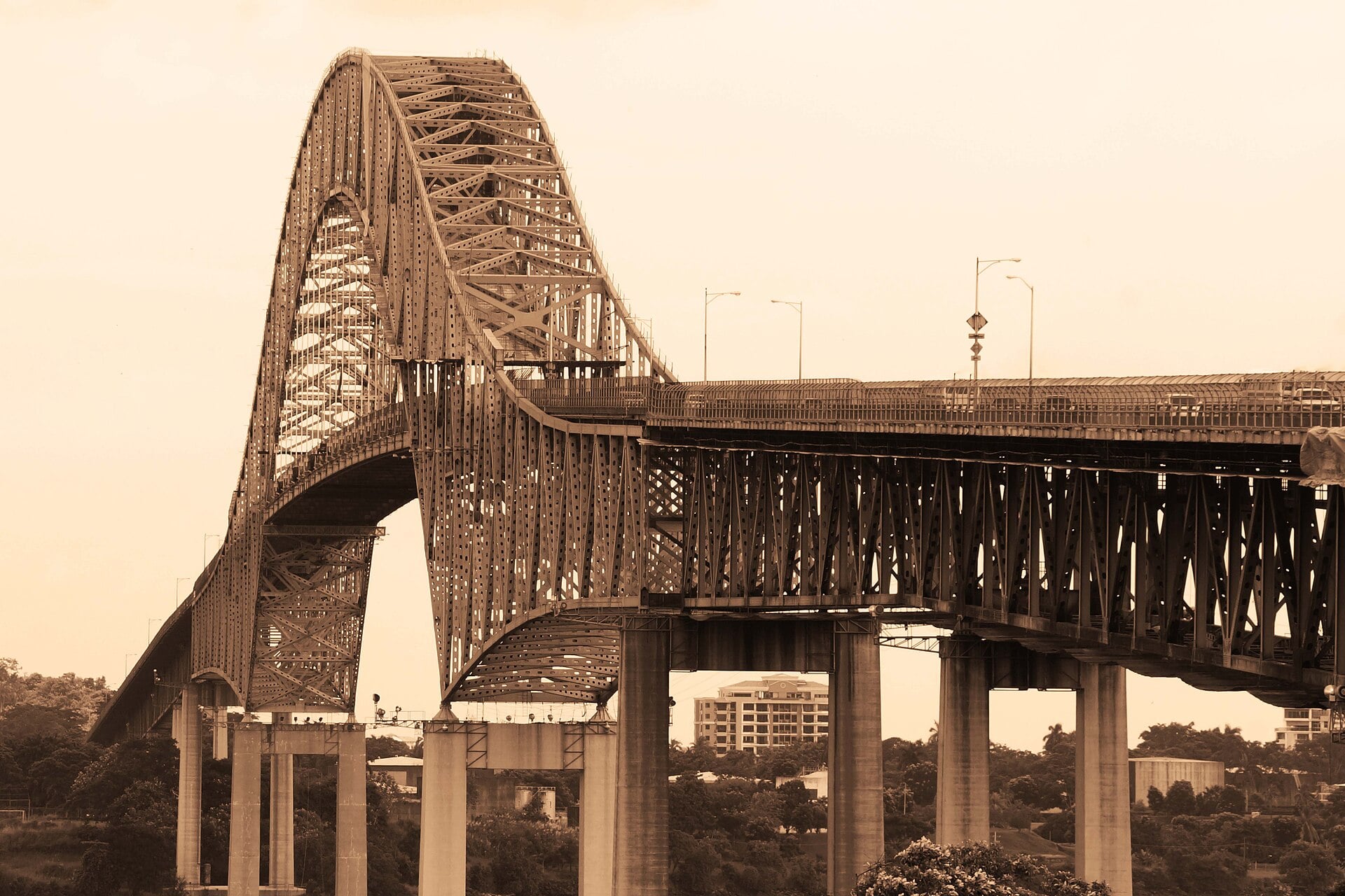 The Bridge of the Americas, which carries the Pan-American Highway across the Panama Canal entrance, linking Panama City and Panamá Oeste