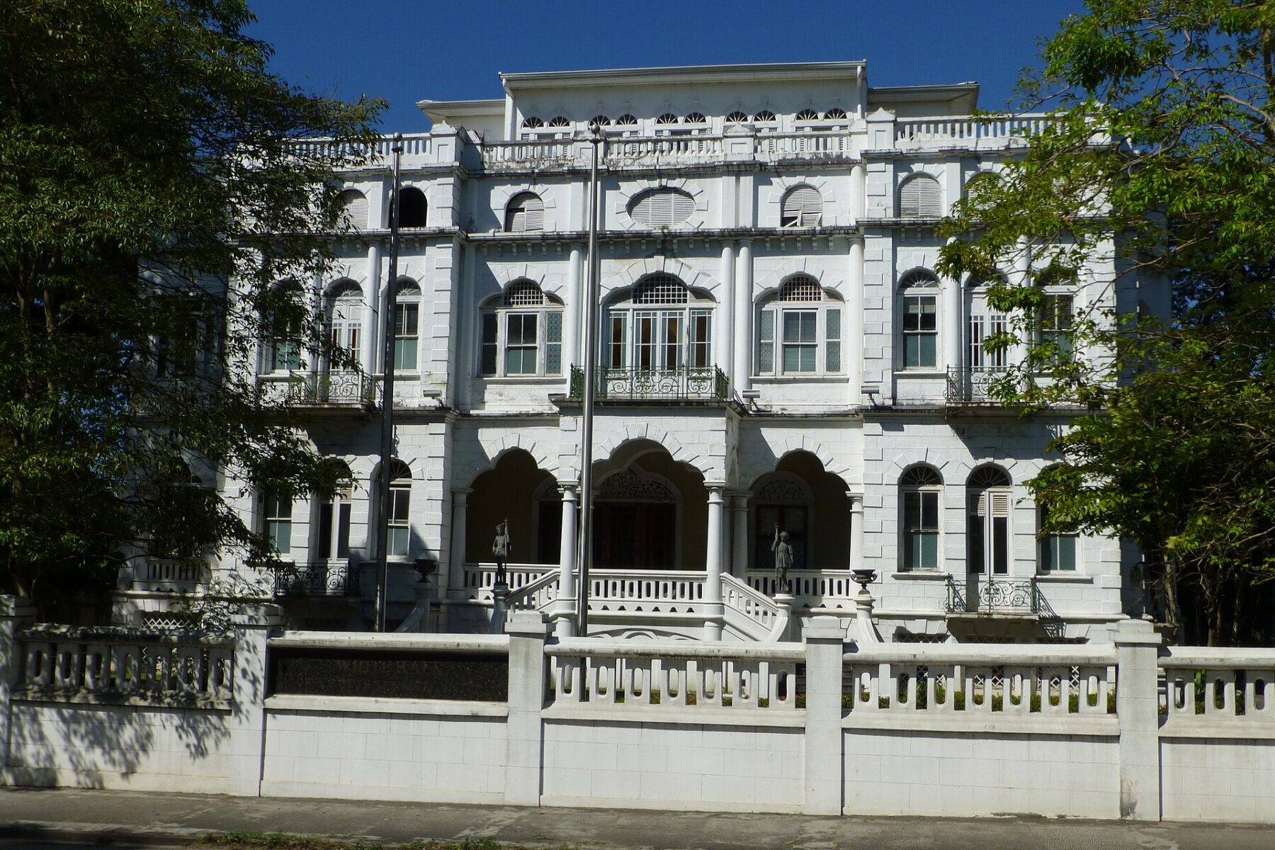 Whitehall, the white Moorish-style mansion housing Trinidad and Tobago's Office of the Prime Minister, in Port of Spain