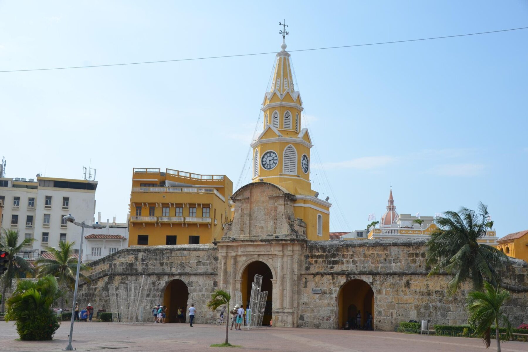Clock Tower and city wall in Cartagena, Colombia