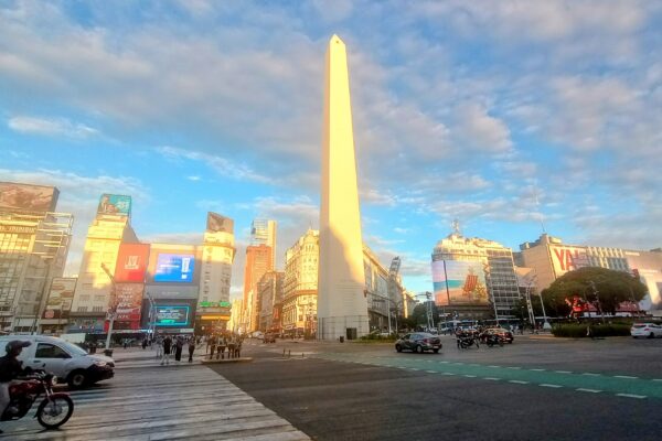 The Obelisco on Avenida 9 de Julio in Buenos Aires at sunset