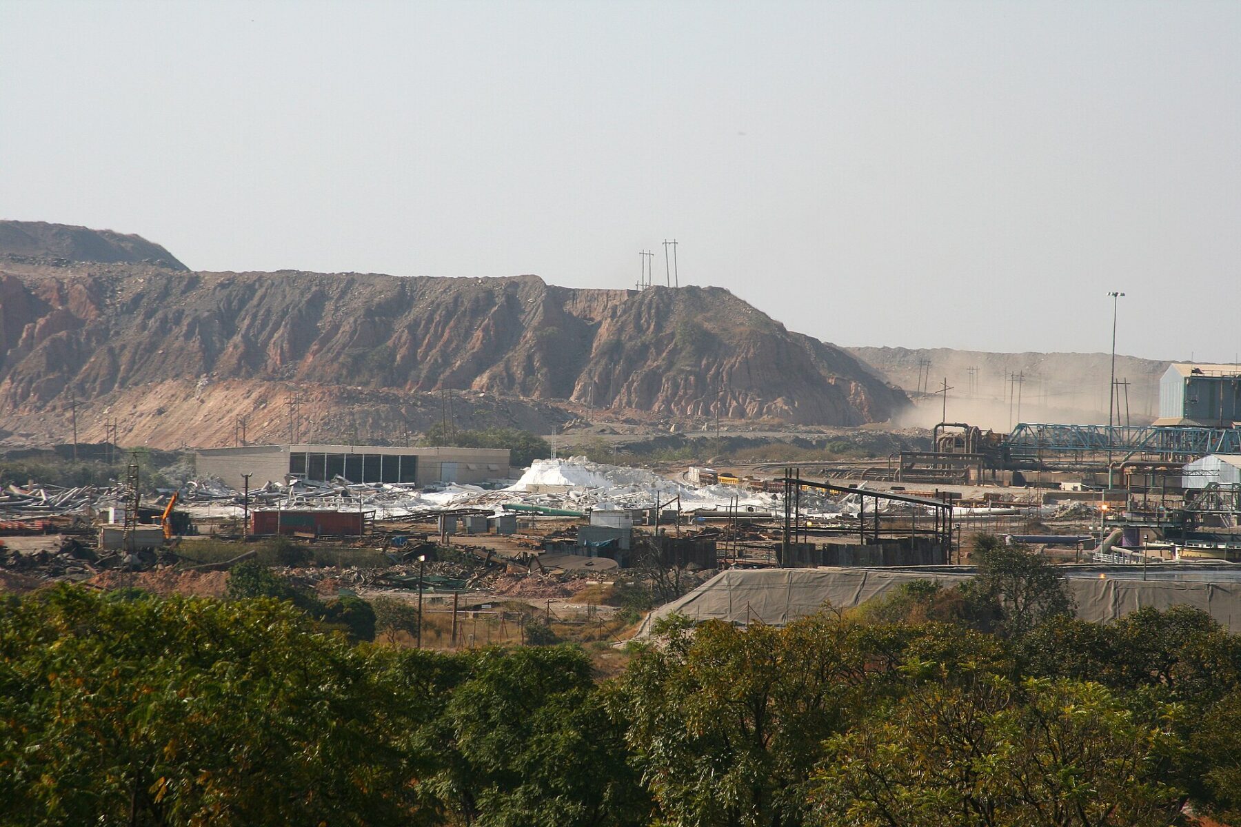 Mine buildings, processing plant and waste dumps at the Nchanga copper mine near Chingola on Zambia's Copperbelt.